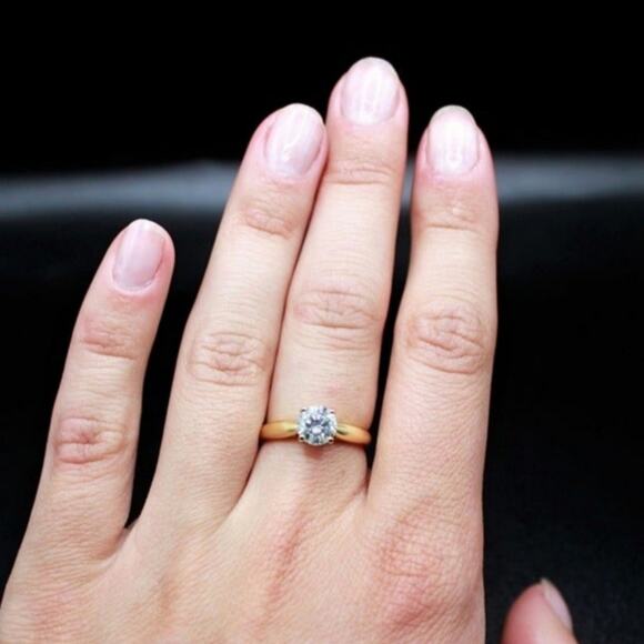 Cathedral Ring 1 Ct Round Moissanite Classic 4 Claws 18k Gold/Sterling Silver 9 - Picture 10 of 10